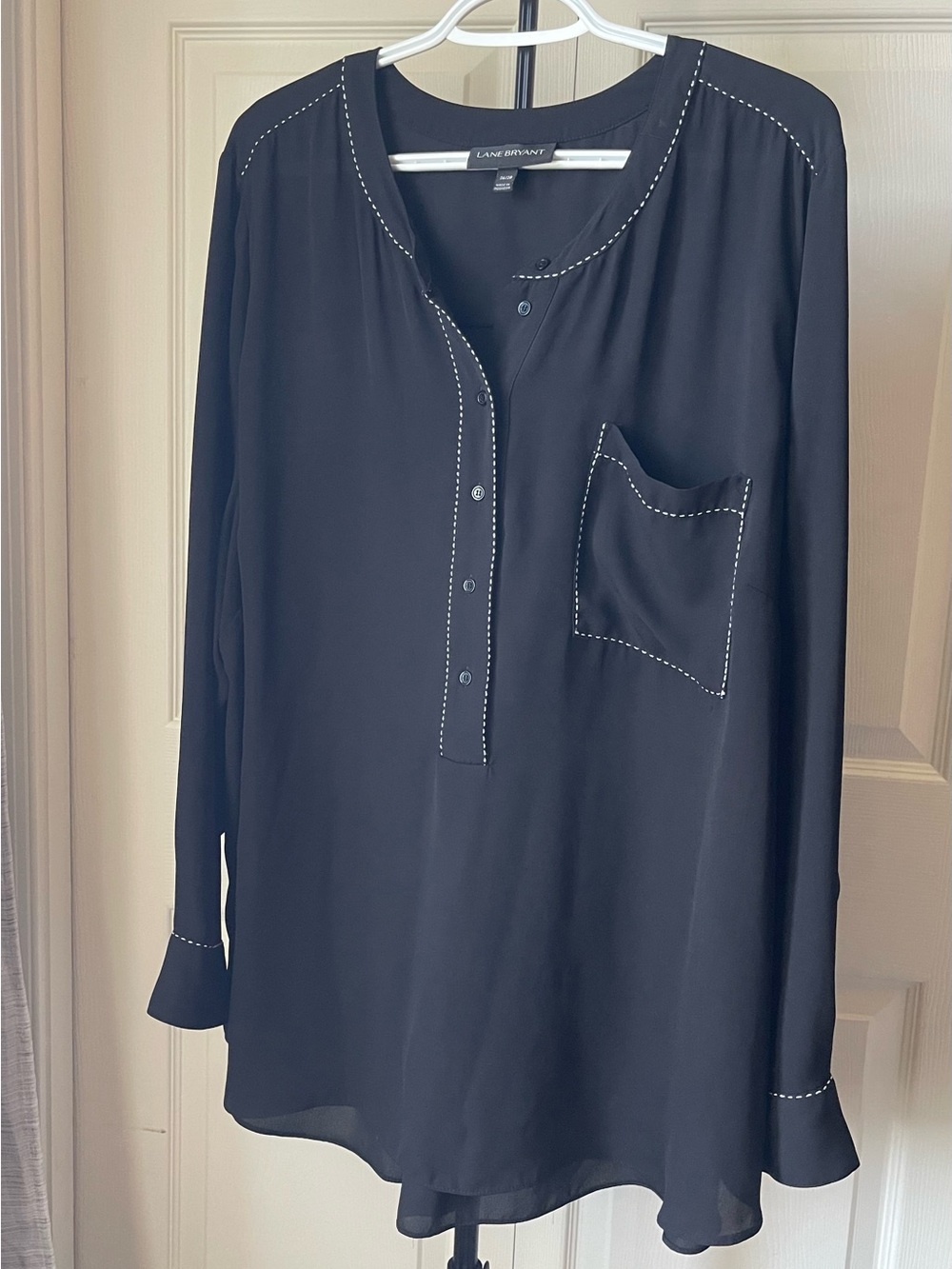 Lane Bryant Black Blouse with Subtle Logo Trim